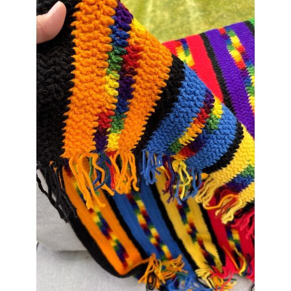 Vintage Rainbow Striped Afghan Blanket Handmade 60x80 Grannycore Retro Boho Chic - Picture 2 of 2